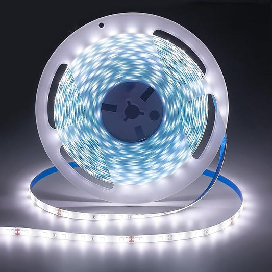 iNextStation 32.8ft/10M White LED Strip Light, 24V 2835 SMD 600 LEDs Flexible Cuttable Waterproof LED Tape Light for Bedroom Kitchen Cabinet Wardrobe TV (Power Adapter not Included)