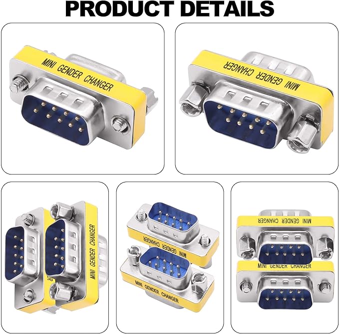 DB9 Gender Changer Solderless Connector Male to Male Adapter Mini RS232 D-SUB 9 Pin Serial Cable Coupler-4pcs