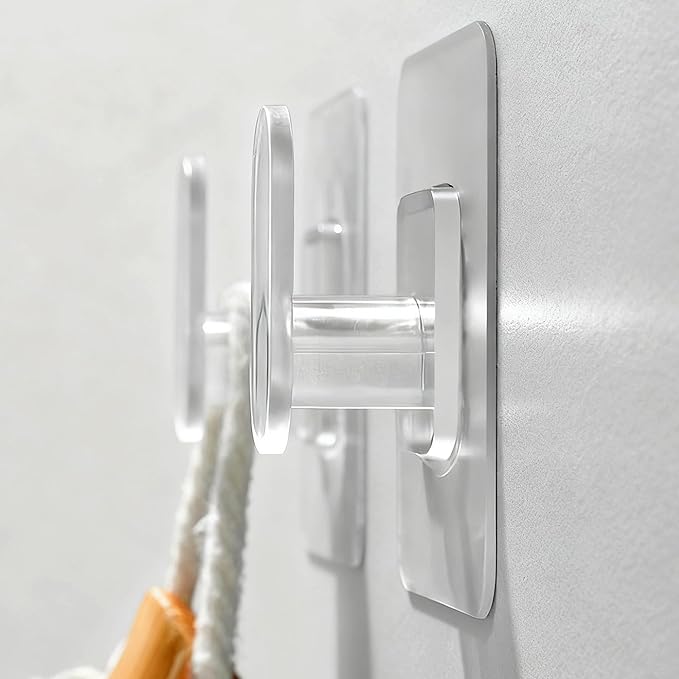 DELITON Clear Cute Storage Hooks, 10 Packs, Adhesion - Stick on Wall for Bathroom Towel&Hanging Robe, Coat