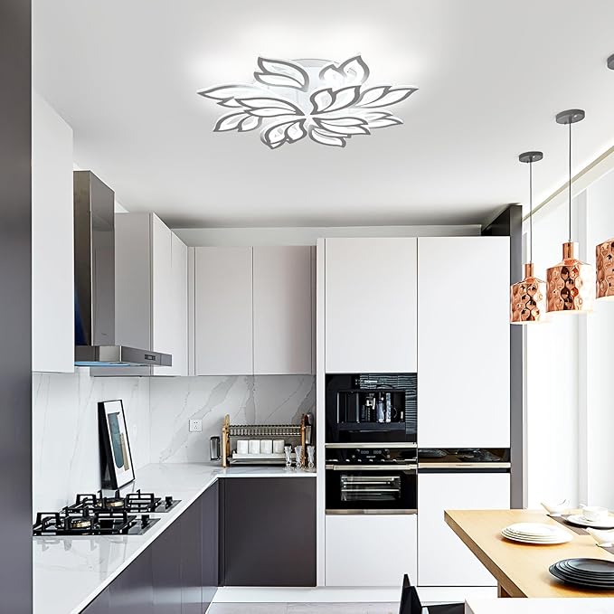 Garwarm Modern Ceiling Light,32” Dimmable LED Chandelier Flush Mount Ceiling Lights,Remote Control Acrylic Leaf Ceiling Lamp Fixture for Living Room Dining Room Bedroom Kitchen(90W /White)