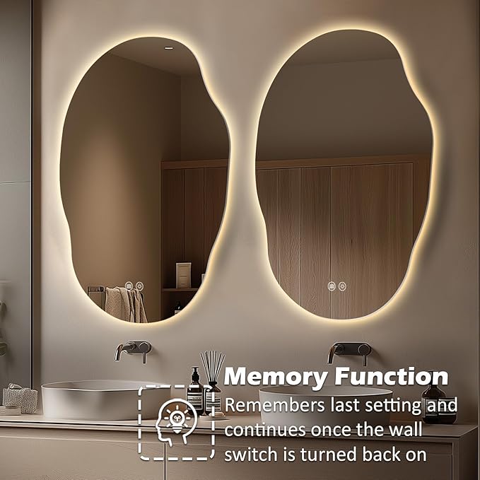 LED Mirror for Bathroom 25x35, Stepless Dimmable Irregular Backlit Mirror with 3 Colors, Anti-Fog, Memory, Al-Alloy Lampshade, Frameless Vanity Mirror for Bathroom (Horizontal/Vertical)