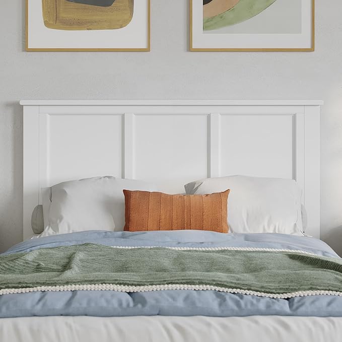 AFI, Madison Full Solid Wood Panel Headboard with Attachable Charger, White