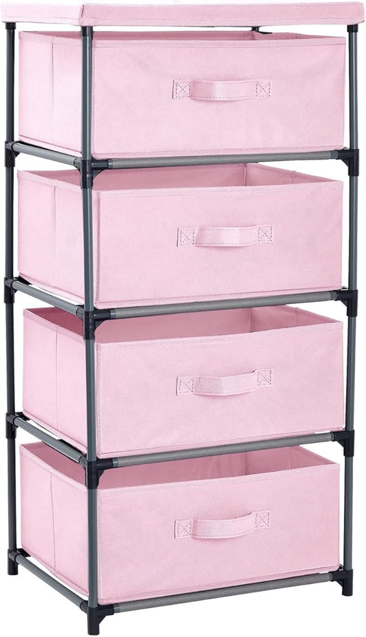 Juvale 4-Tier Dresser for Bedroom - 16.5 x 13 x 33 in, Pink, Modern - Closet Dresser with 4 Fabric Drawers for Clothes & Bedroom Storage