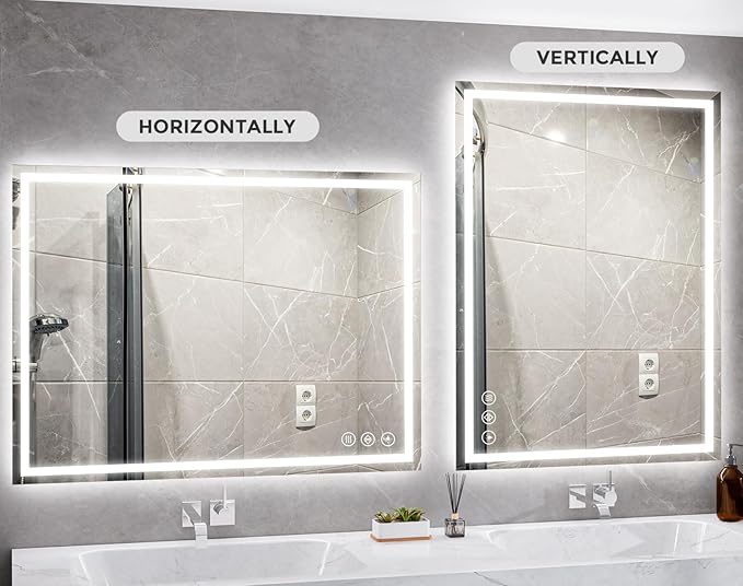 Koonmi 30x55 LED Bathroom Mirror, Backlit + Front Lit, LED Bathroom Mirror with Lights for Wall, 3 Colors, Anti-Fog, Dimmable Brightness, Tempered Glass