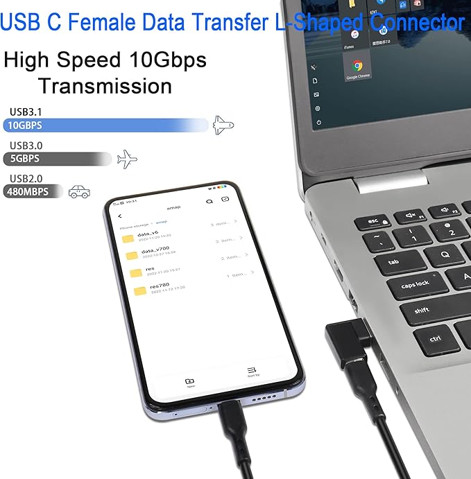 QIANRENON USB 3.1 to USB C 90 Angle Adapter 10Gbps USB A Male to Type C Female Left Angle Coupler Data Transfer L-Shaped Connector for PC Laptop Tablet, 2Pcs (Left Lateral Bend)