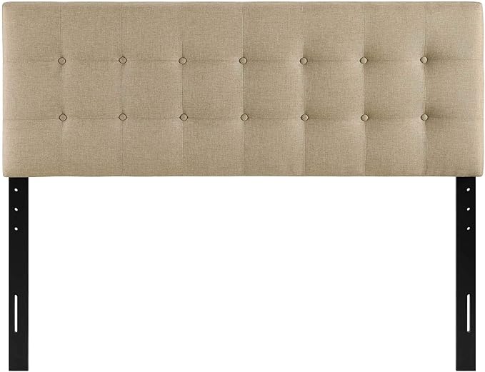 Modway Emily Tufted Button Linen Fabric Upholstered Full Headboard in Beige
