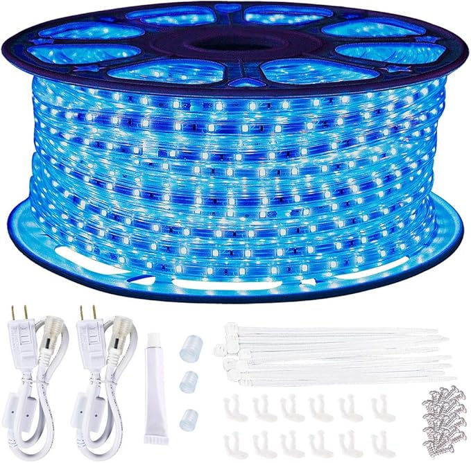 SURNIE LED Rope Lights Outdoor Waterproof 150ft Strip Lights Blue 110V Indoor Cuttable Connectable Lighting installations for Bedrooms, Stairs, Wedding Parties, Backyards, Pool, Not Tube Rope