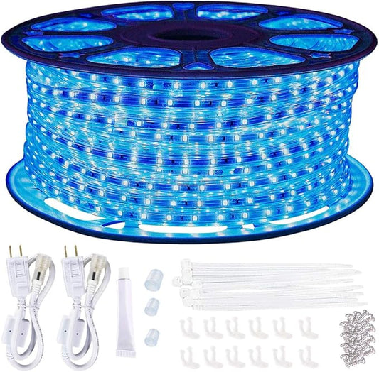 SURNIE LED Rope Lights Outdoor Waterproof 150ft Strip Lights Blue 110V Indoor Cuttable Connectable Lighting installations for Bedrooms, Stairs, Wedding Parties, Backyards, Pool, Not Tube Rope