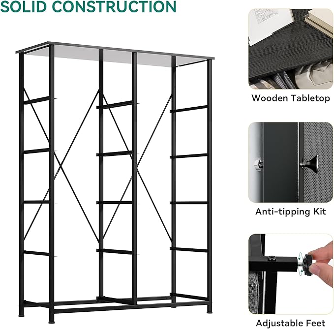 YITAHOME 10 Drawer Dresser - Fabric Storage Tower, Organizer Unit for Bedroom, Living Room, Hallway, Closets - Sturdy Steel Frame, Wooden Top & Easy Pull Fabric Bins (Black Grey)