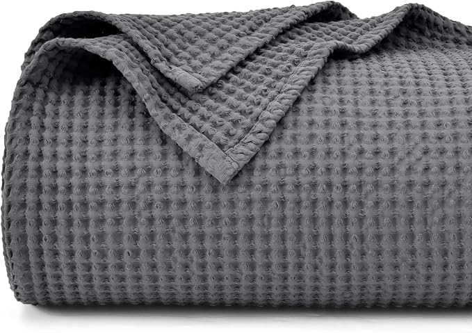 PHF 100% Cotton Waffle Weave Blanket Twin Size for Bed,Snag Proof Lightweight Breathable Moisture-Wicking Throw for Couch,Great for Layering in Cold Weather,Machine Washable,Home Decor Gift-Charcoal