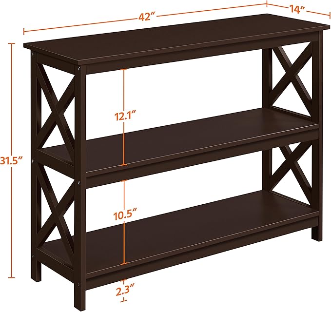 Yaheetech Console Table with 3 Storage Shelves, 3-Tier Entryway Table, Sofa Side Narrow Long Bookshelf for Hallway Living Room, Accent Furniture, Espresso