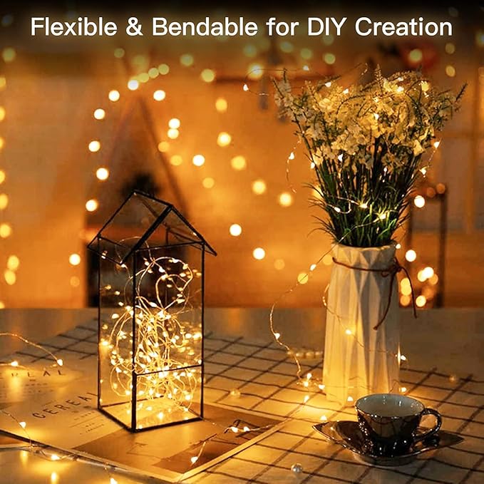 Minetom 200 LED 66FT Fairy Lights Plug in, Copper Wire Firefly String Lights,Bedroom Home Wall Ceiling Christmas Tree Wreath Craft Wedding Party Indoor Outdoor Decoration, Warm White