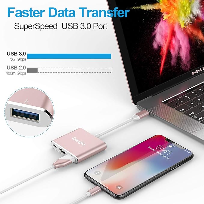 USB C to HDMl Adapter Type C HDMI Multiport Adapter 4K HDMI Output USB 3.0 Port 100W Charging Port,Digital AV hub for MacBook Pro/Air iPhone15 Pro Max