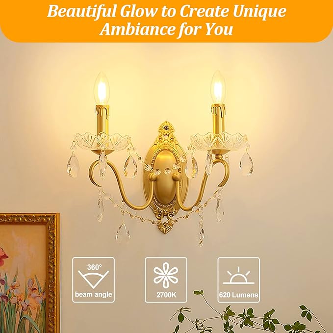 Brightever Dimmable Candelabra E12 LED Light Bulbs 60W Equivalent, 5-Pack B11 6W Chandelier Light Bulbs, 620Lm 2700K Warm White Candle Lightbulbs for Wall Sconce, Clear Glass