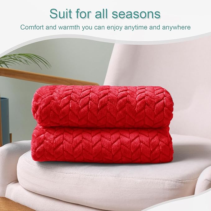 Exclusivo Mezcla Fleece Throw Blanket for Couch, 50x70 Inches Soft Cozy Jacquard Flannel Blankets, Lightweight Fuzzy Plush Warm Throws for Winter, Red