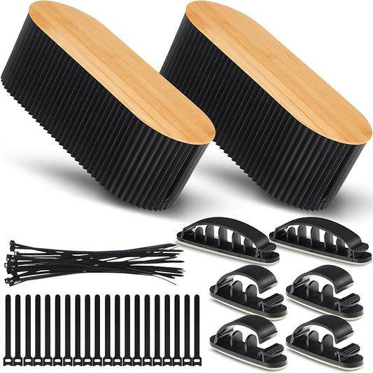 Marsui 2 Pcs Black Cable Management Organizer Box for Hiding Wires, Home Office Desk Floor Cord Organizer, 11.8 x 5.1 x 4.3 Inch Cord Strip Protect Holder Wire Storage