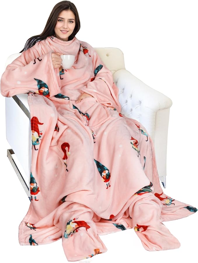 Catalonia Xmas Dwarfs Wearable Blanket with Sleeves and Foot Pocket – Ultra-Soft Warm Fleece Long Throw Snuggly Blanket for Sleeping & TV Time – Cozy Christmas Gift for Women & Men