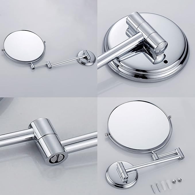Wall Mounted Makeup Mirror, 3X Wall Mounted Magnifying Mirror Adjustable Height Double-Sided Mirrors for Bathroom Vanity,8 Inch Extendable Bathroom Mirror for Shaving 6 inches