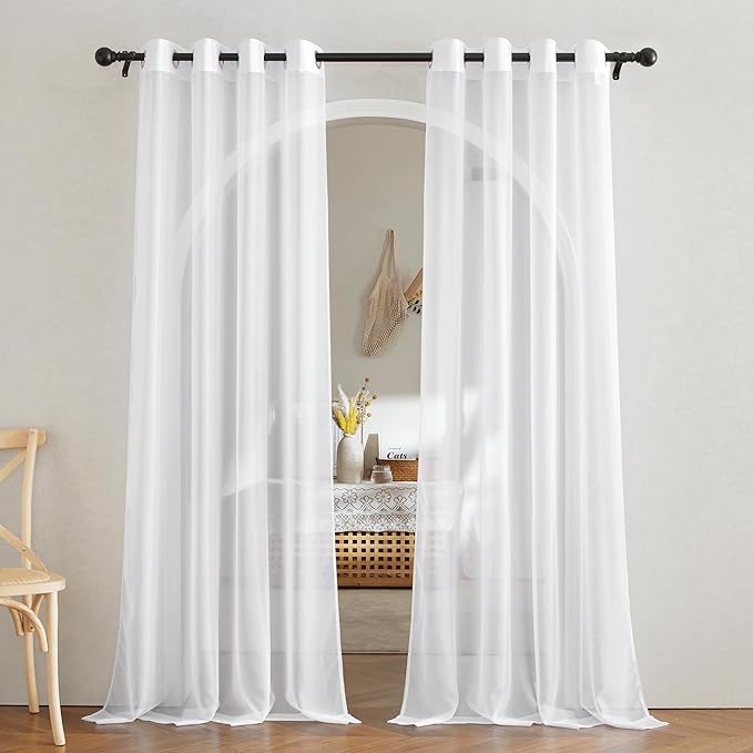 NICETOWN Voile White Sheer Curtains for Bedroom - Grommet Light Filtering Elegant Panels Lightweight & Breathable Window Treatments for Living Room, W54 x L90, 1 Pair