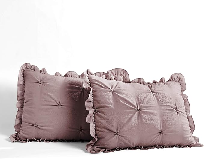 Lush Decor Ravello Pintuck Ruffle Skirt Bedspread Set - Luxe 3 Piece Ruffled Bedding Set - Traditional Glam & Farmhouse Inspired Bedroom Decor - Queen, Woodrose