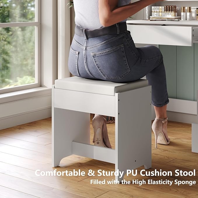 Furniouse 37" W Vanity Desk, Vanity Mirror with Lights and Table Set with 5 Drawers, Vanity Set 3 Lighting Modes Brightness Adjustable for Bedroom Studio