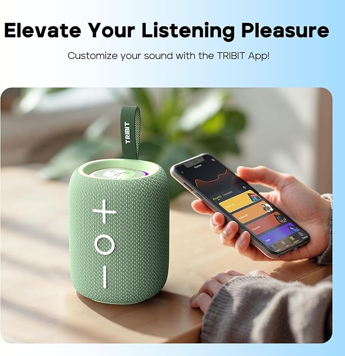 Tribit StormBox Mini+ Portable Bluetooth Speaker, 12W Wireless Speaker with 360°Surround Sound, 12H Playtime, Custom EQ, BT5.4, IPX7 Waterproof, RGB Lights, Type-C, TWS, AAC/SBC, Home/Outdoor/Travel