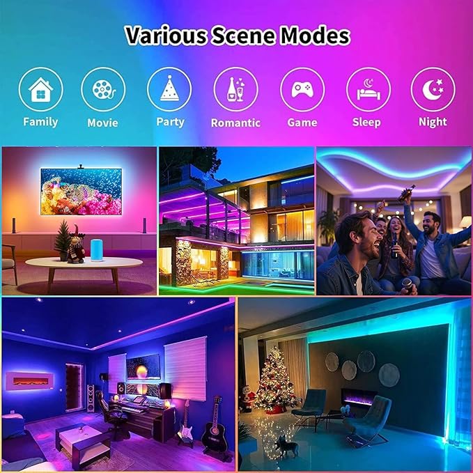 CHARKEE LED Lights 100ft USB-Powered, Music Sync RGB LED Strip Lights for Bedroom/TV Backlight/Gaming Lighting, Color Changing Bluetooth Led Lights IR Remote&App Control