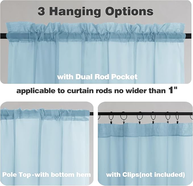 Chyhomenyc Sky Blue Sheer Curtains 78 Inches Long 2 Panels Set for Living Room, Light Filtering Voile Lightweight Bedroom Curtains, Rod Pocket Solid Window Treatment Drapes, Each 42W x 78L