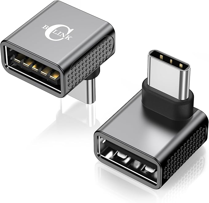 10Gbps USB C to USB Adapter (2 Pack), Up and Down 90 Degree Right Angle USB C Male to USB A 3.2 Female Converter for iPhone 16 15 Series, iPad, MacBook and More
