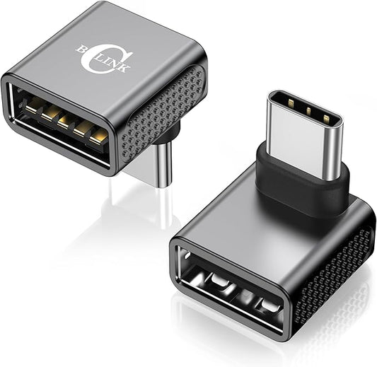 10Gbps USB C to USB Adapter (2 Pack), Up and Down 90 Degree Right Angle USB C Male to USB A 3.2 Female Converter for iPhone 16 15 Series, iPad, MacBook and More
