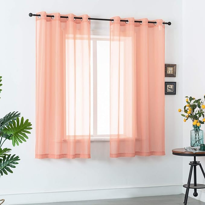 DUALIFE Light Coral Curtains 72 Inches Long for Living Room Set of 2 Panels Grommet Transparent Coral Sheer Curtains for Bedroom Decor Dining Area Decorations 52x72 Inch Length