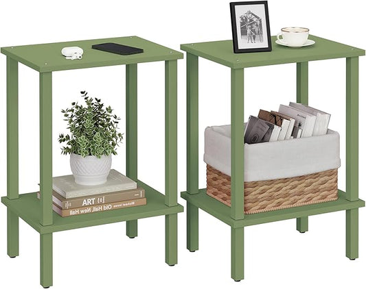 TUTOTAK End Table, Set of 2, Side Table, Nightstand, 2-Tier Storage Shelf, Sofa Table for Small Space, Living Room, Bed Room, Olive Green TB01BOG035