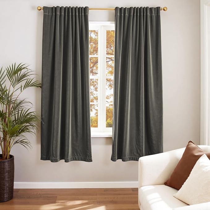 Lazzzy Velvet Blackout Curtains Thermal Insulated Room Window Drapes Super Soft Luxury Curtains for Living Room Bedroom Rod Pocket 2 Panels, Grey, 42" W x 72" L