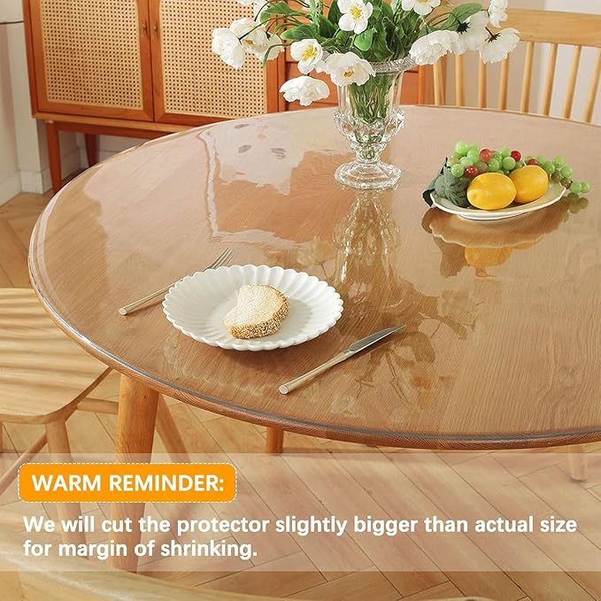 45 " Round Dia Clear Table Protector Tablecloth Cover Desk Top Pad Mat for Glass Furniture Kitchen Coffee Marble End Bed Sofa Side Bistro Bar Night Stand Corner Dinner Table Thick Plastic PVC Vinyl