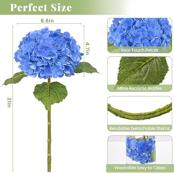 MARTINE MALL 3Pcs 21in Hydrangea Artificial Flowers, Latex Real Touch Hydrangeas Lifelike Large Hydrangea Flowers for Home Decor Party Arrangements Wedding Bouquets Centerpieces (Dark Blue)