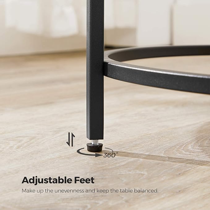 VASAGLE Round Side Table, Glass End Table with Metal Frame, Black Coffee Table with Modern Style, for Living Room, Balcony, Bedroom, Black