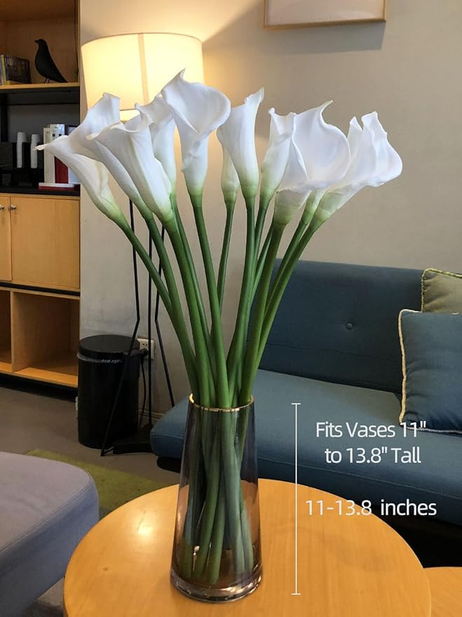 12 Piece 26" Calla Lily Artificial Flowers,Real Touch Long Stem Faux Calla Lillies for Tall Vases,Indoor Wedding Office Home Decor (White)