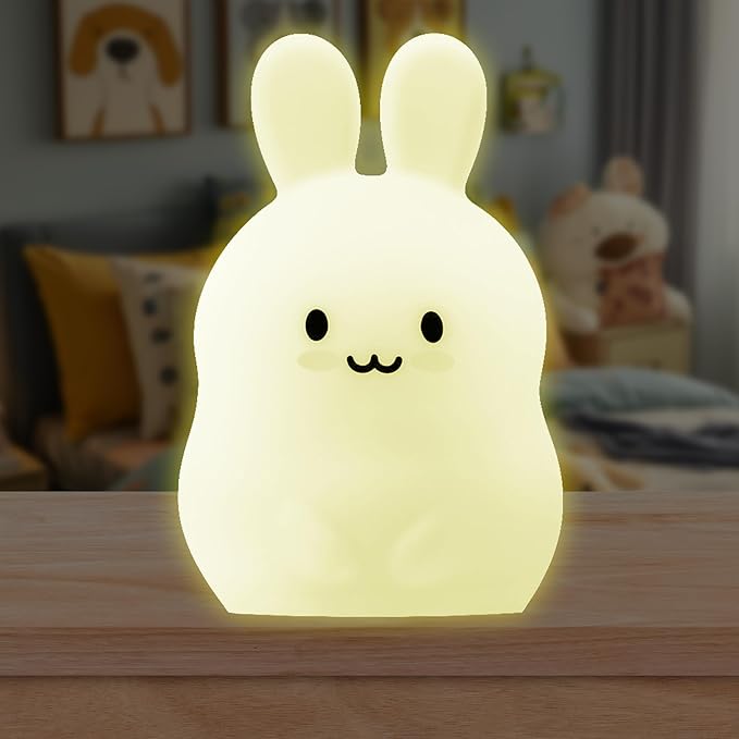 Lumipets Junior Bunny Night Light, Soft Silicone Material, 8 Soothing Colors, Cordless, Easy Control, Portable