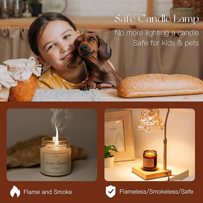Candle Warmer Lamp with Timer: Flower Gold Candle Lamps Height Adjustable Wax Melt Home Decor House Warming Christmas Gift for Women