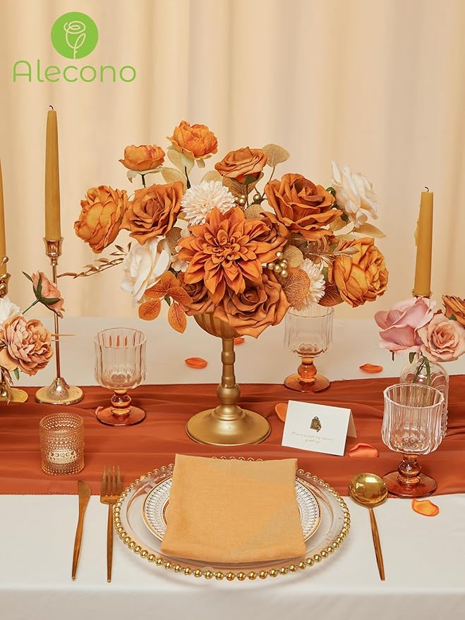Alecono Artificial Flowers, Orange Fake Flowers for DIY Fall Wedding Bouquets, Wedding Cake Flowers for Table Centerpieces Baby Shower Birthday Party Home Decorations