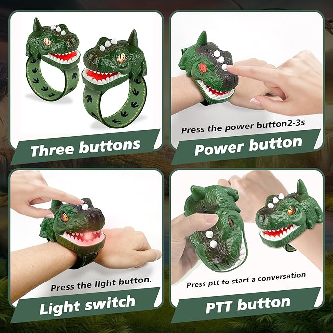 Rechargeable Dinosaur Walkie Talkies for Kids, 2 Pack T-Rex Camping Gear Outdoor Toys Long Range Birthday Easter Christmas Stocking Stuffers for 6 Age+ Boys Girls