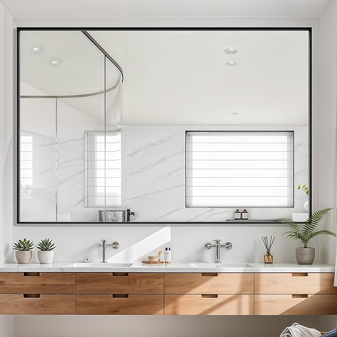 Suidia Bathroom Mirror, 60" x 40" Wall Mirror Metal Framed, Bathroom Vanity Mirror for Living Room Bedroom Bathroom Entryway, Black, Rect Corner Style