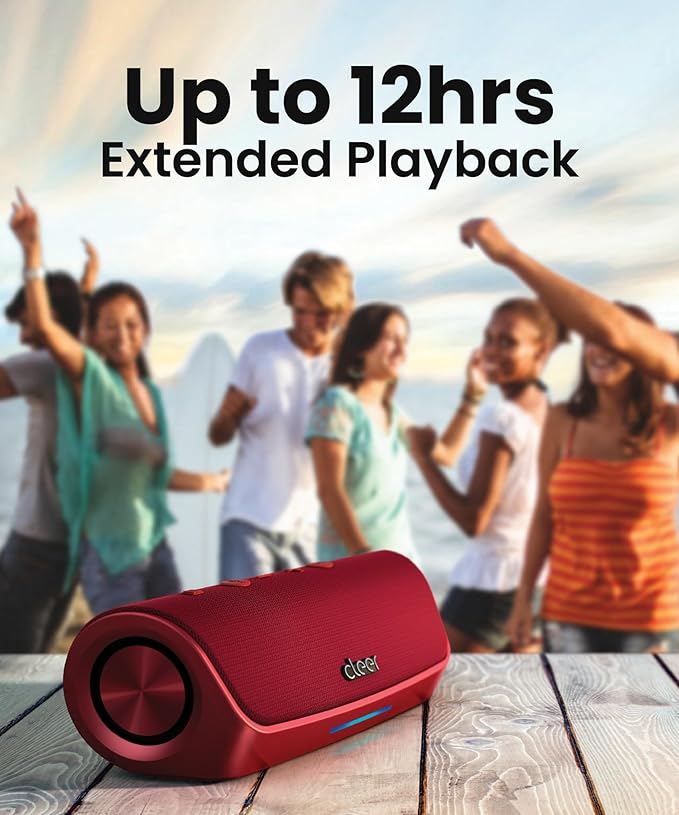 Cleer Scene Portable Bluetooth Speaker,IPX7 Waterproof,Powerful Sound and Deep Bass,Built-in Echo and Noise Canceling Microphone,12 Hours Battery,for Office,Home,Outdoors and Travel-Red