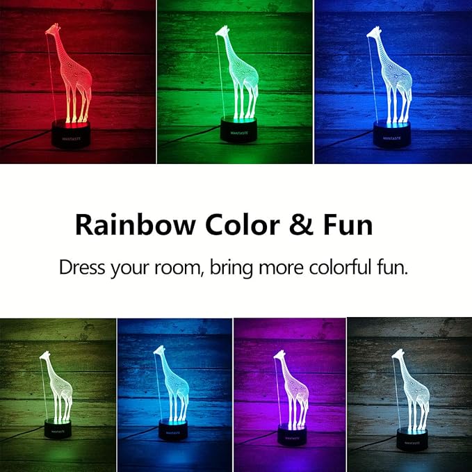3D Giraffe Decor Lamp with Remote, 7 Color Changing Night Light Toys, Birthday Gift for Kids Girls Boys