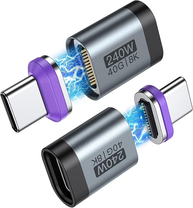 VAFOTON 24PIN USB C Magnetic Adapter 240w(2Pack), Straight Magnetic USB C Adapter Detachable, PD Fast Charging 40Gbps 8K 60Hz for 1Phone17/6/15, Thunderbolt 3/4, Mac-Book Pro/Air/1Pad, PS5 PSVR2