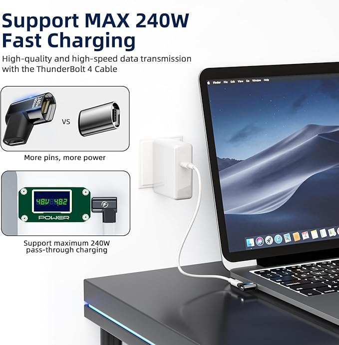 240W USB C Magnetic Adapter, (2 Pack) Magnetic USB C Adapter Right Angle 24Pin with USBC 4 40Gbps 8K 60Hz for iPhone 16/15 Series, Thunderbolt 3/4, MacBook Pro/Air and More Type C Devices