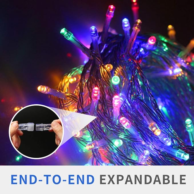 66Ft 200LED Multicolor Christmas Lights Plug in,Connectable Christmas Tree Lights,8 Modes String Lights Indoor Outdoor for Tree Party Bedroom Garden Decor (Clear Wire)