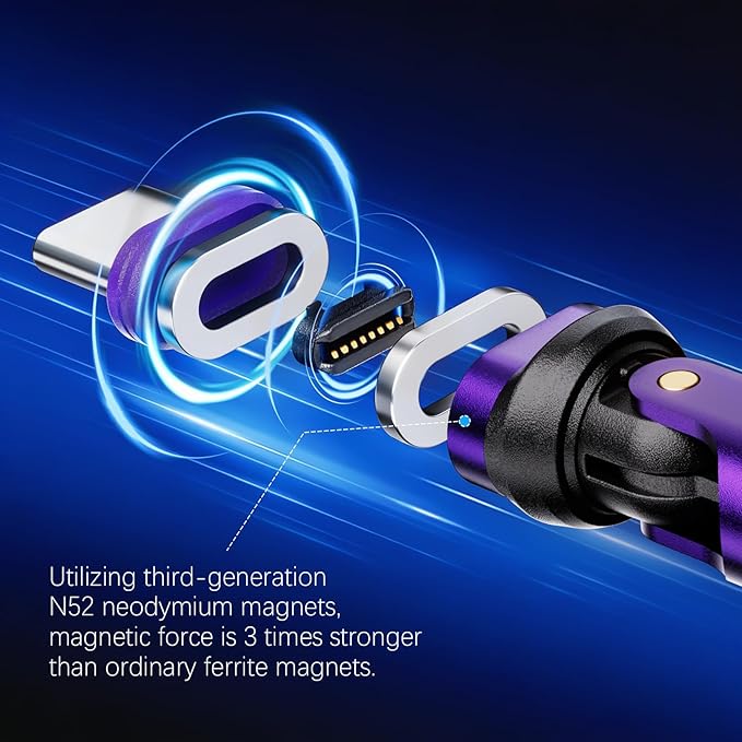 Magnetic USB Type-C Adapter 16PIN Anti-Arc 540° Rotating Swivel Connector Stable PD240W Fast Quick Charging 480mbps Data sync