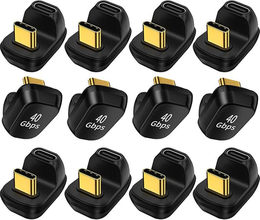 180 Degree USB C Adapter U Shape 40Gbps Data Transfer USB 4.0/Thunderbolt 4 Type C Male to Female Connector Extender for Mobile Phone, Switch, Steam Deck, Tablet, Laptop (12 Pack)