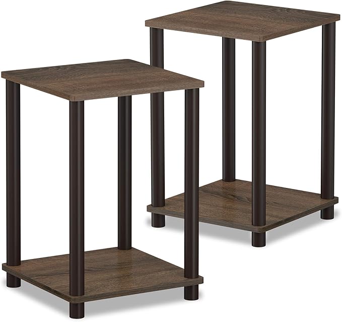 FURINNO Turn-N-Tube Haydn 2-Pack End Table, Walnut/Brown